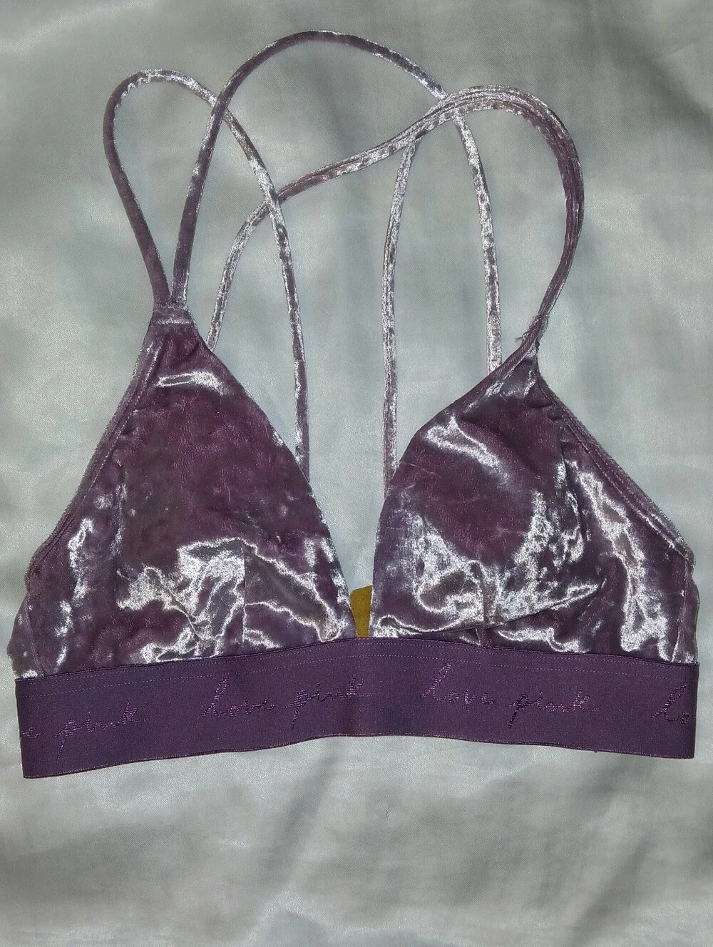 2 PINK VS Everywhere Push Up Snakeskin & Velvet Triangle Plunge Bra Plum NWT EUC